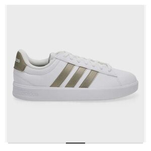 adidas White Sneakers with bronze Stripes